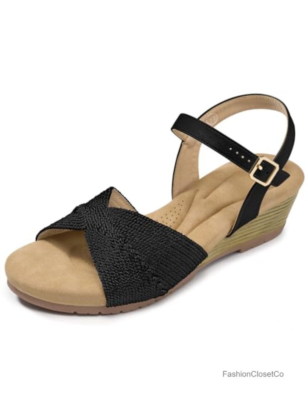 Comfortable Open Toe Wedge Sandals with Ankle Strap Buckle